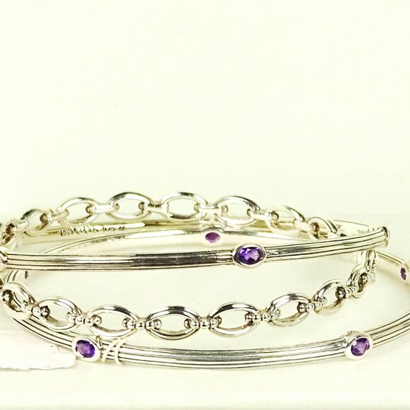 LAGOS Sterling Silver Purple Amethyst Set of Three Bangle Bracelets - Picture 3 of 11